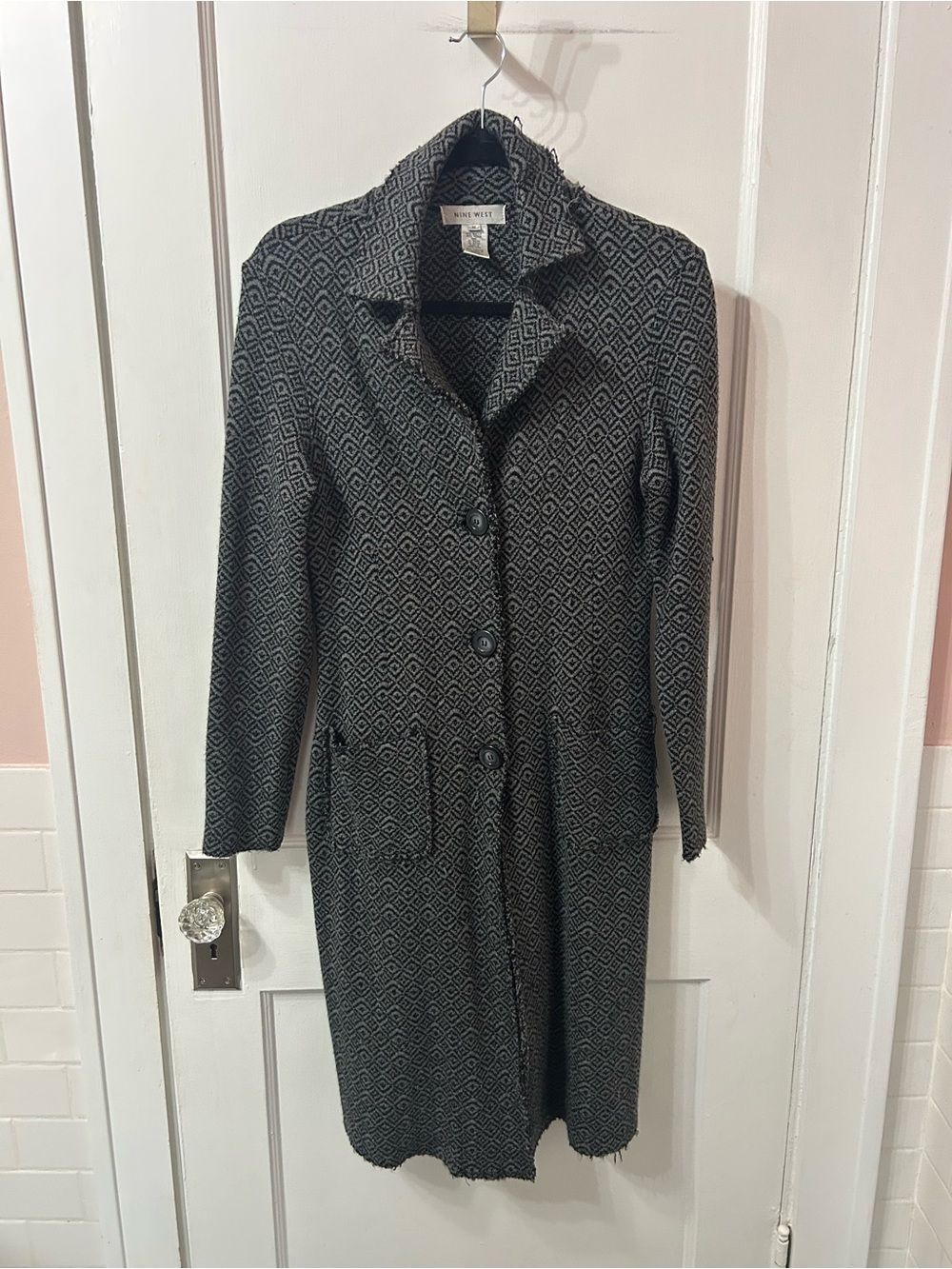 Nine West Black & Gray Patterned Pea Coat
